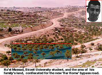 Photo/graphic: Birzeit student Na'el Massad and his family's confiscated land
