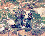 Photo: Soldiers throwing stones.