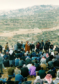 Photo: Muslim demonstrators answering prayer call